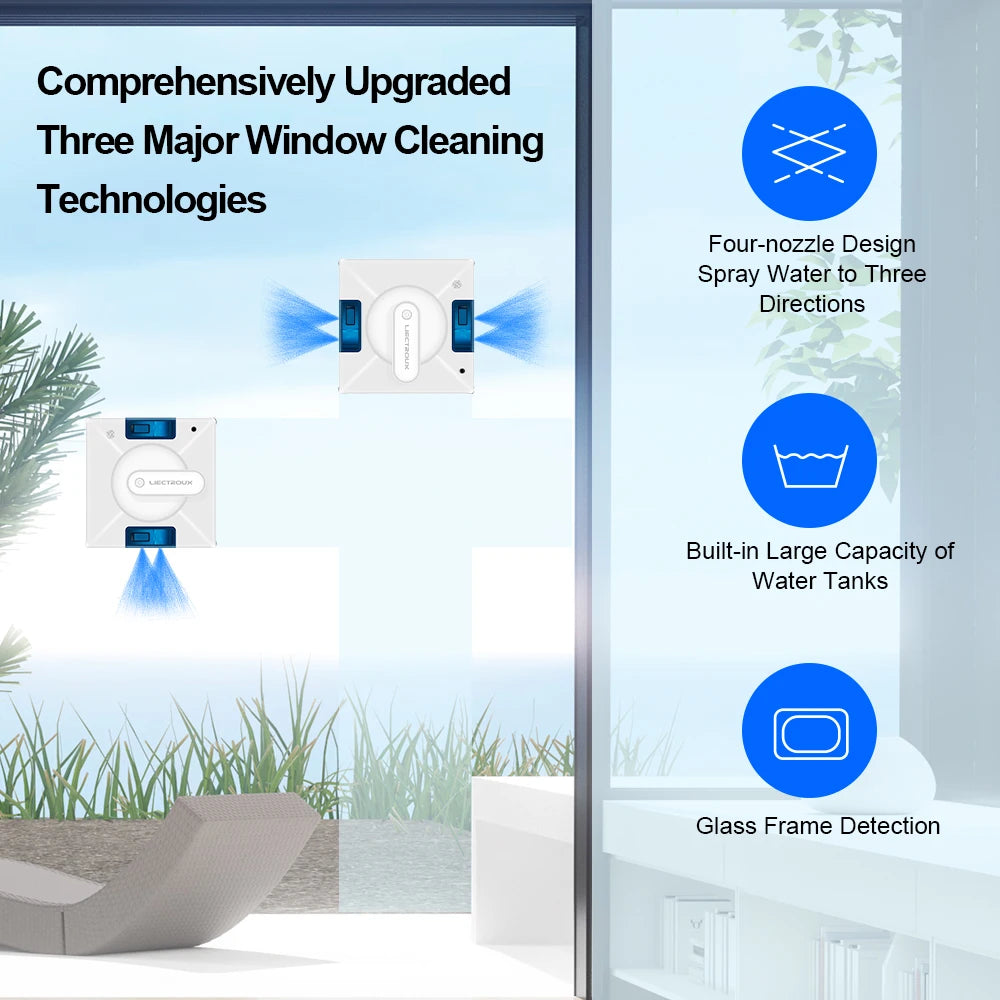 Window Vacuum Robot Cleaner Liectroux YW509, 4-Way Spray, AI intelligent Wipping, Updated Laser,Smart Home Glass Wall Washing